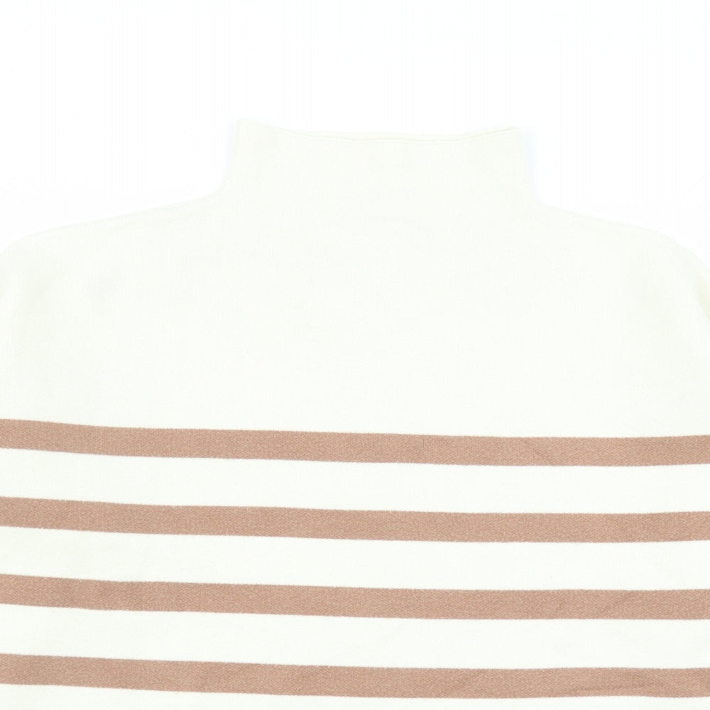 Tahari Womens Beige High Neck Striped Viscose Pullover Jumper Size L