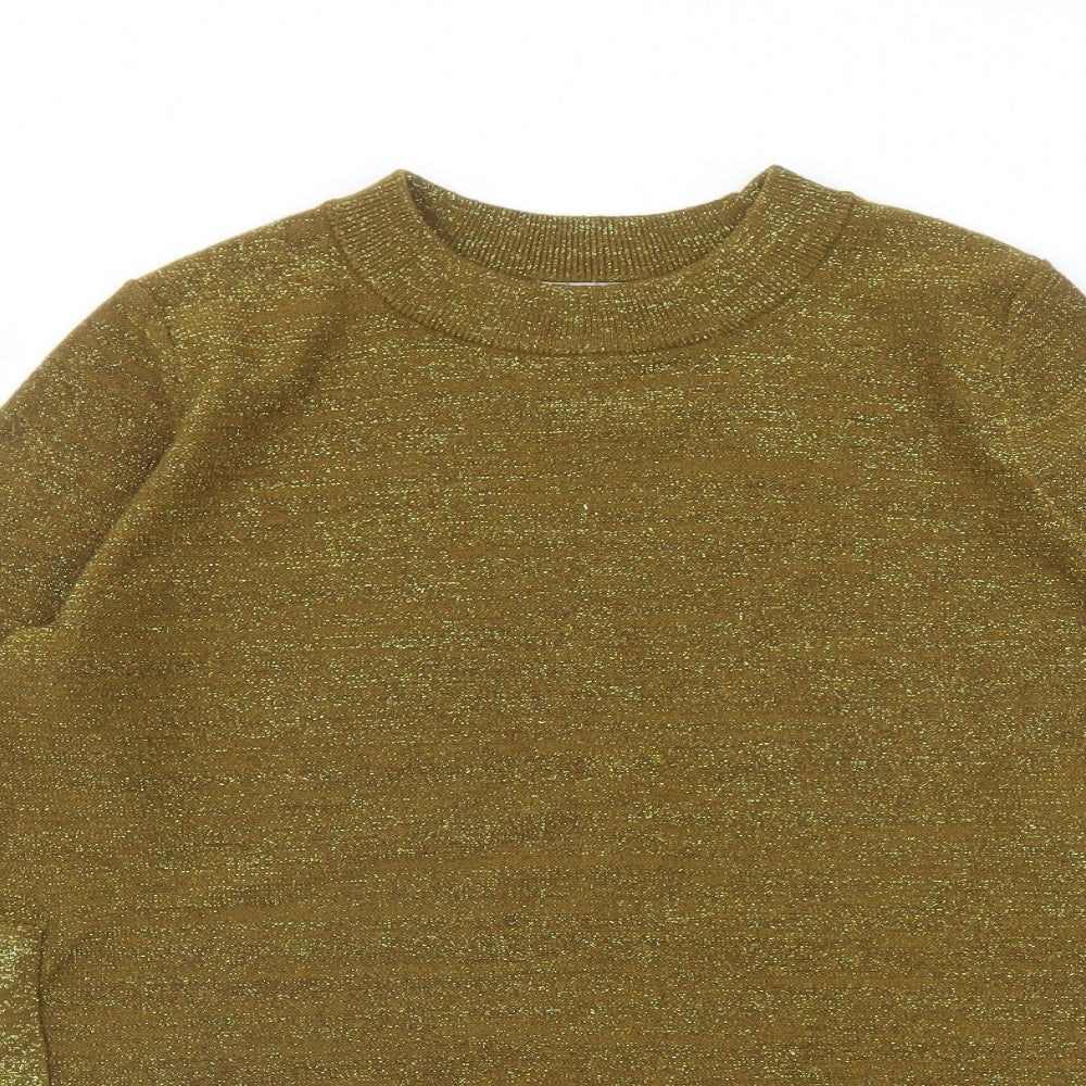 H&M Womens Gold Round Neck Polyester Pullover Jumper Size S - Side zip detail