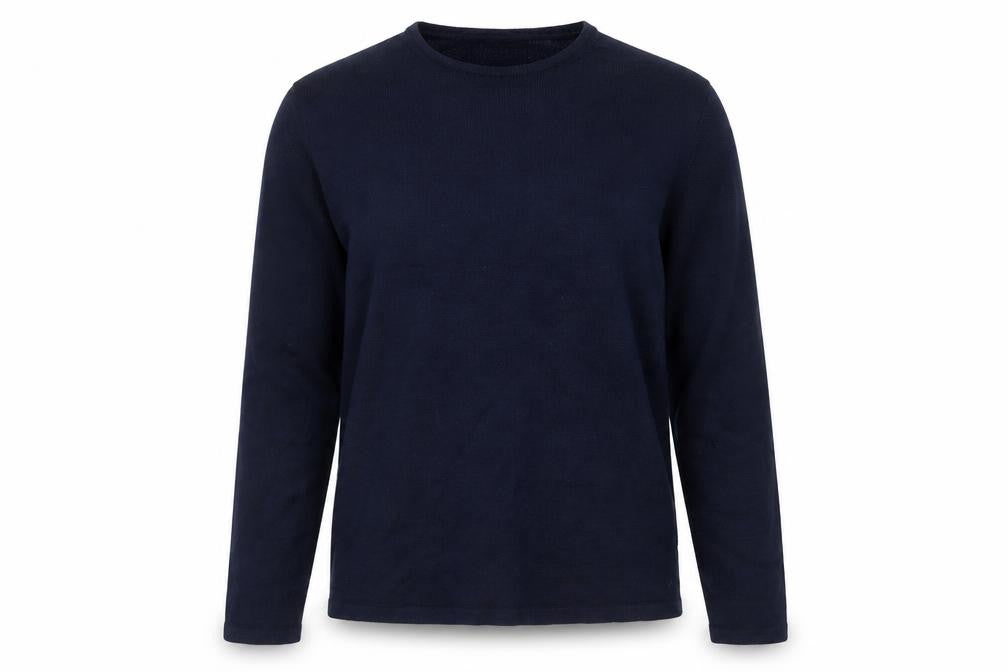 Front view of Casual Friday women’s blue round neck wool jumper, size S