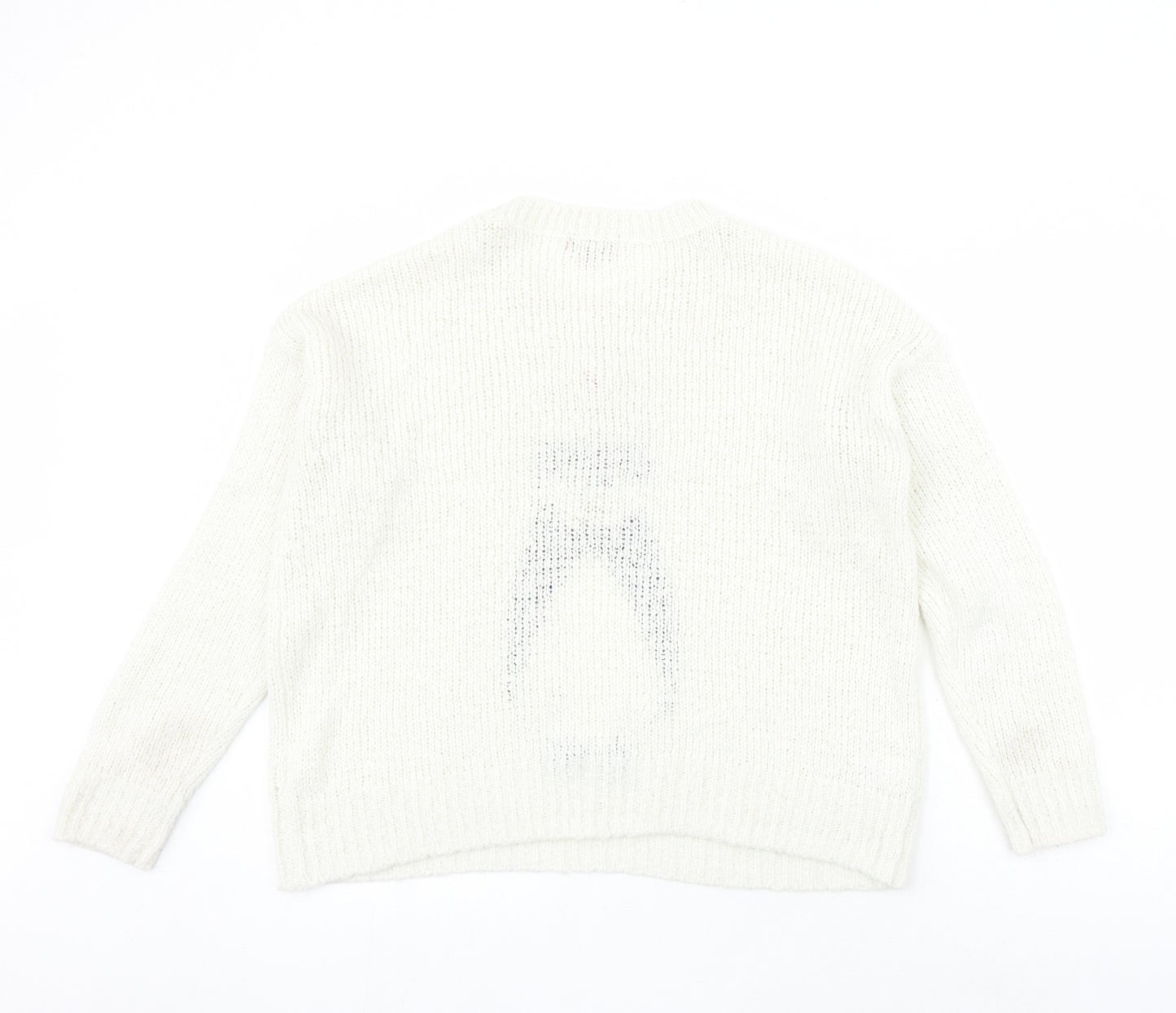 NEXT Womens White Round Neck Acrylic Pullover Jumper Size 12 - Christmas Penguin