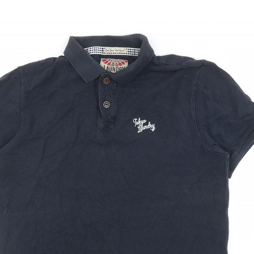 Tokyo Laundry Mens Blue Cotton Polo Size L Collared Button