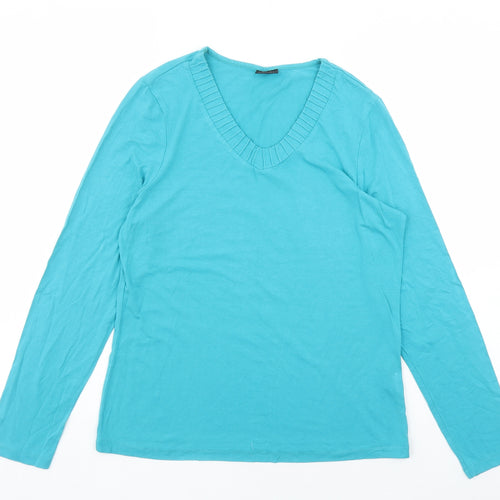 Lebek Womens Blue Viscose Basic T-Shirt Size 12 V-Neck