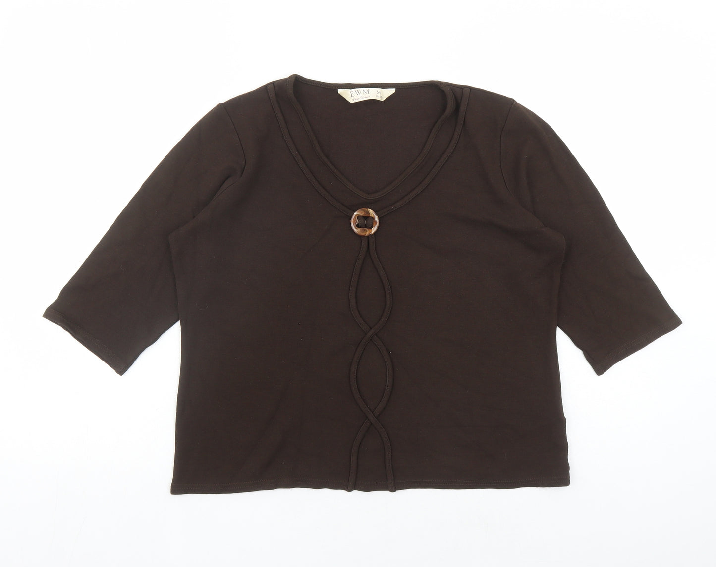 EWM Womens Brown Viscose Basic T-Shirt Size 14 V-Neck - Size 14-16