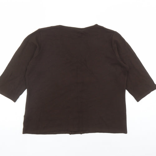 EWM Womens Brown Viscose Basic T-Shirt Size 14 V-Neck - Size 14-16