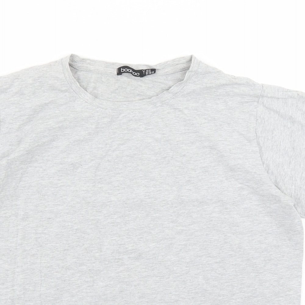 Boohoo Womens Grey Cotton Basic T-Shirt Size 6 Round Neck