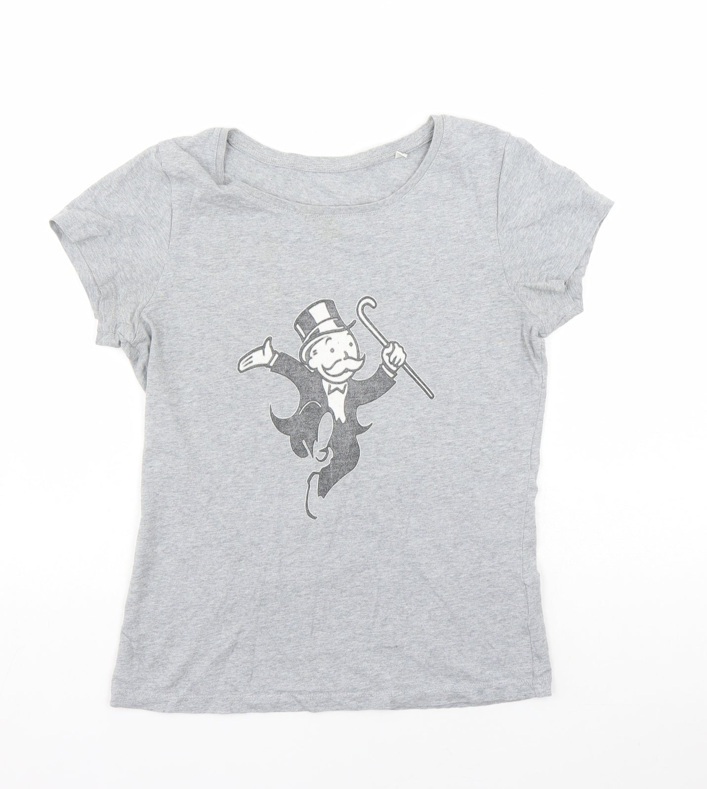 MONOPOLY Womens Grey Cotton Basic T-Shirt Size S Round Neck