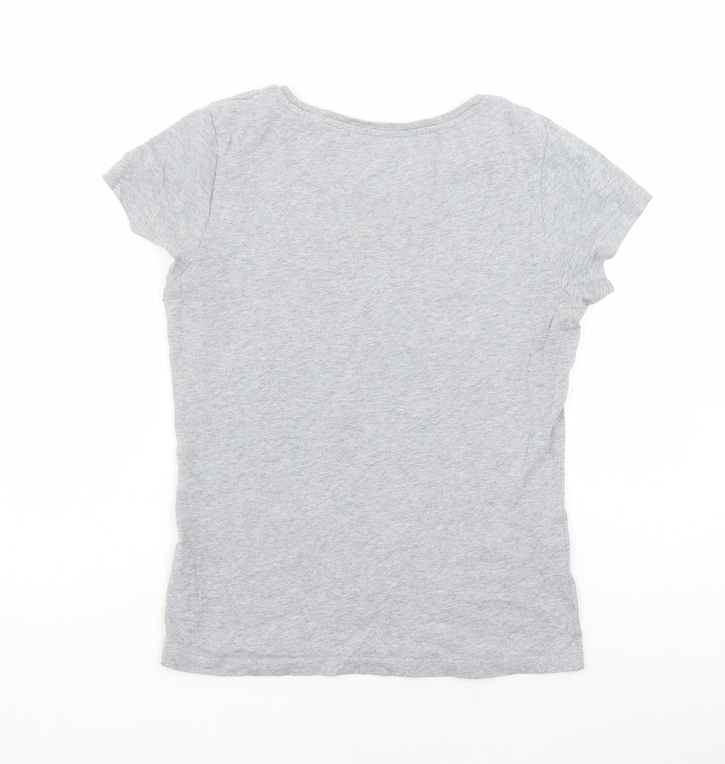 MONOPOLY Womens Grey Cotton Basic T-Shirt Size S Round Neck