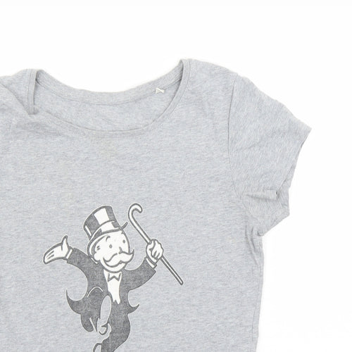 MONOPOLY Womens Grey Cotton Basic T-Shirt Size S Round Neck