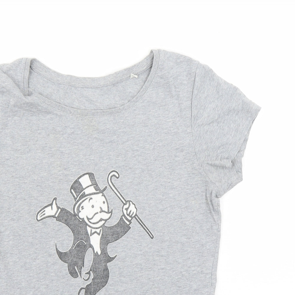 MONOPOLY Womens Grey Cotton Basic T-Shirt Size S Round Neck