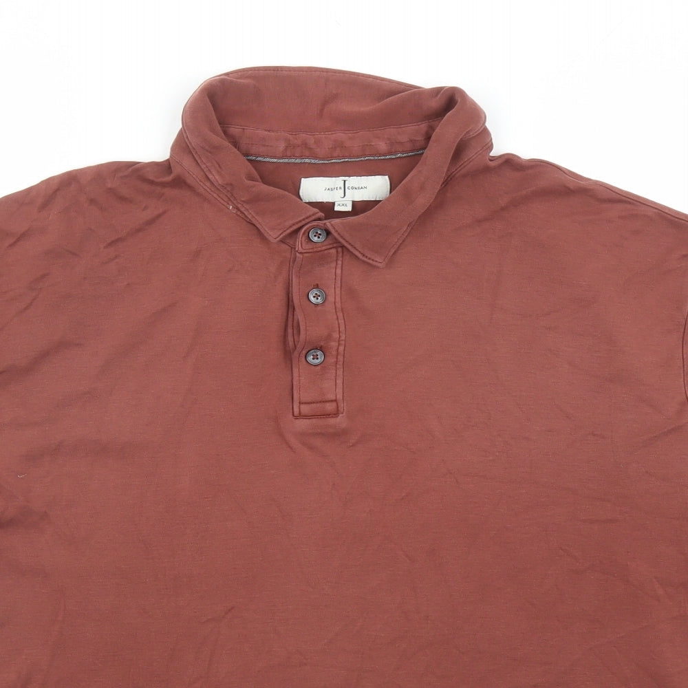 Jasper Conran Mens Brown Cotton Polo Size 2XL Collared Button