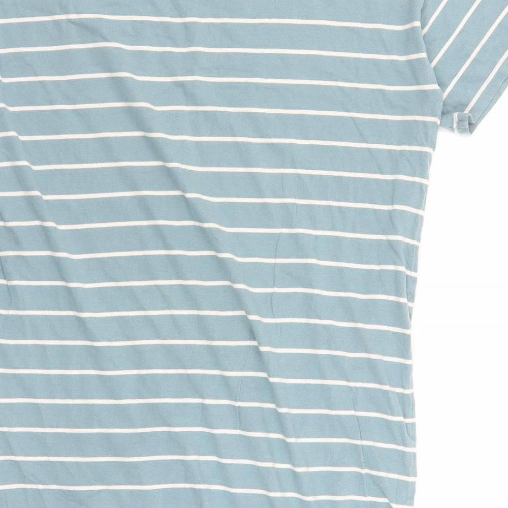 Marks and Spencer Womens Green Striped Cotton Basic T-Shirt Size 14 Round Neck - Snoop Long line