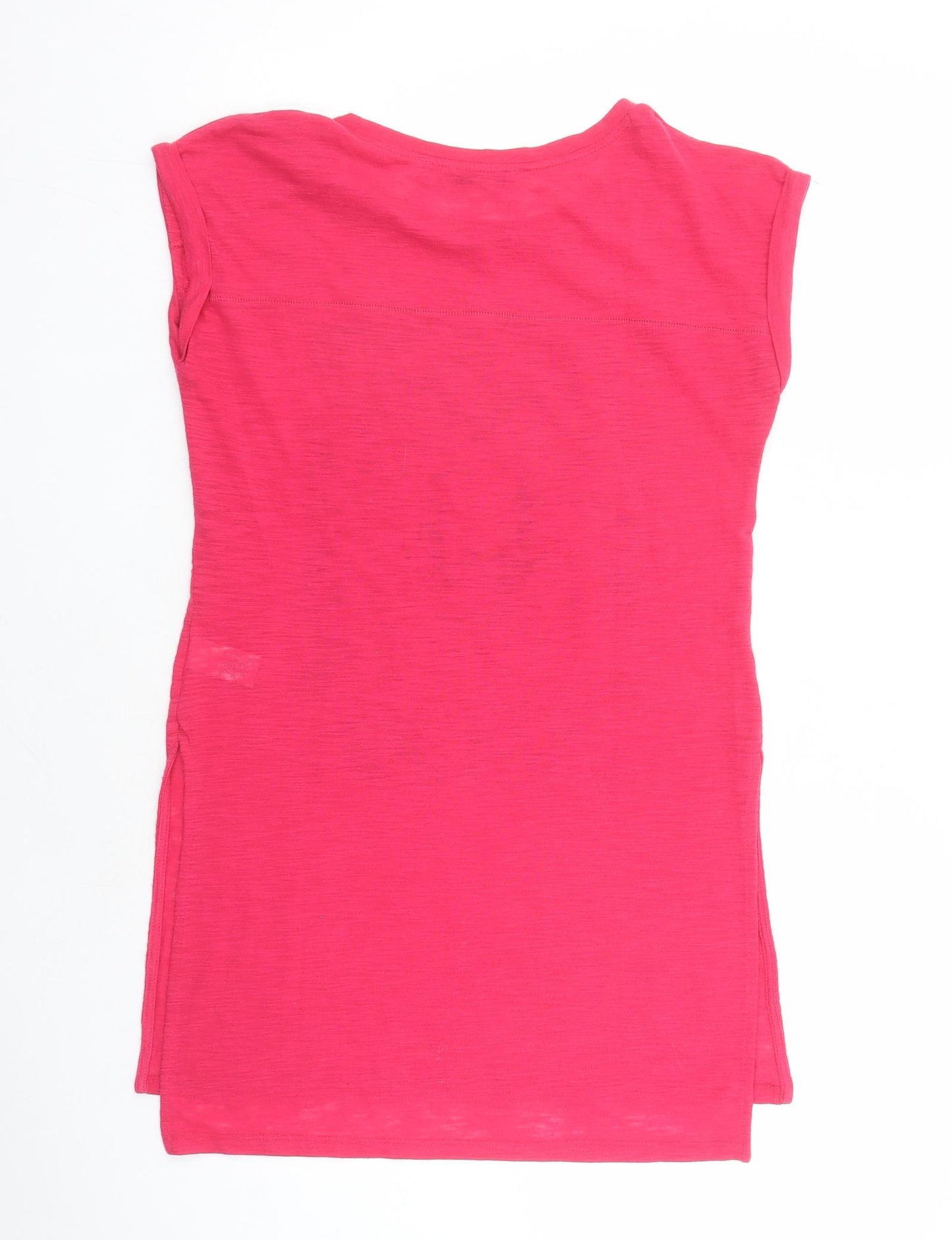NEXT Womens Pink Polyester Basic T-Shirt Size 8 Round Neck - Love Long line Side split