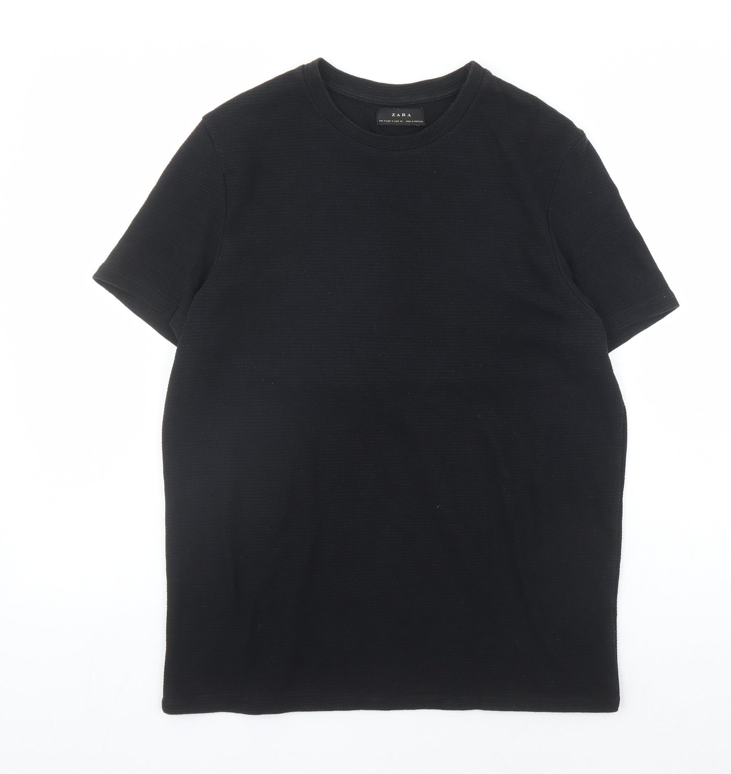Zara Mens Black Polyester T-Shirt Size M Round Neck