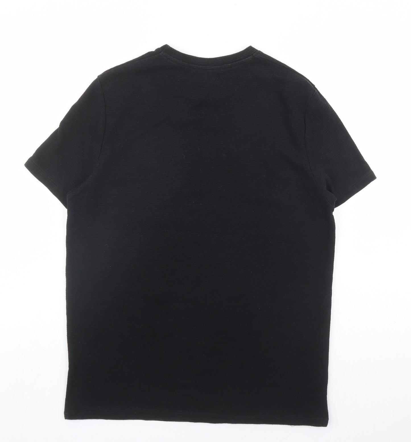 Zara Mens Black Polyester T-Shirt Size M Round Neck
