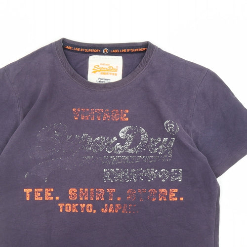 Superdry Mens Blue Cotton T-Shirt Size M Round Neck