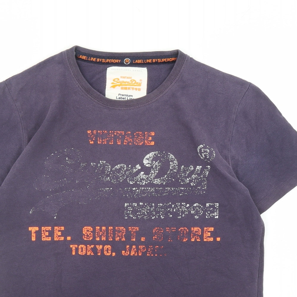 Superdry Mens Blue Cotton T-Shirt Size M Round Neck