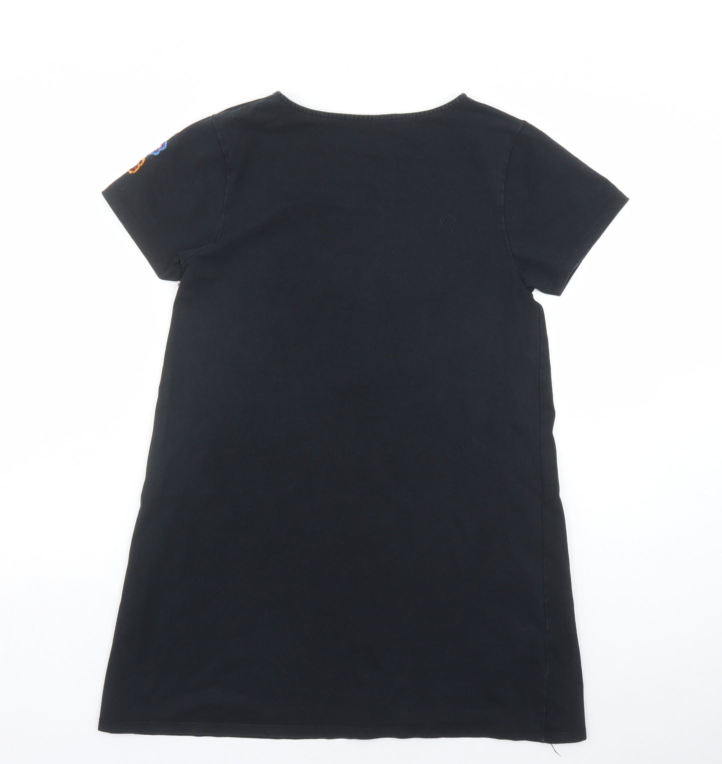 MNG Womens Black Floral Polyester T-Shirt Dress Size S Round Neck - Floral Embroidery