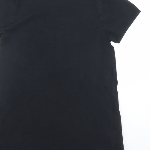MNG Womens Black Floral Polyester T-Shirt Dress Size S Round Neck - Floral Embroidery