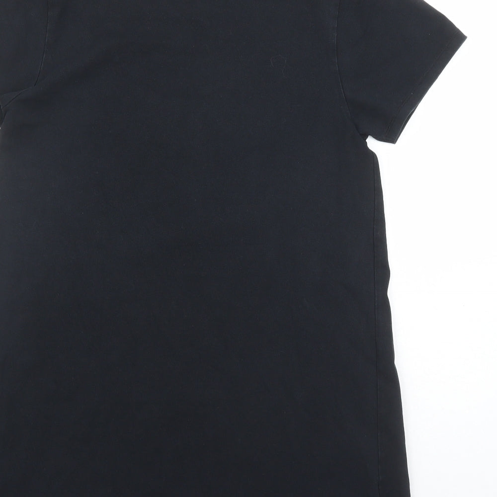 MNG Womens Black Floral Polyester T-Shirt Dress Size S Round Neck - Floral Embroidery