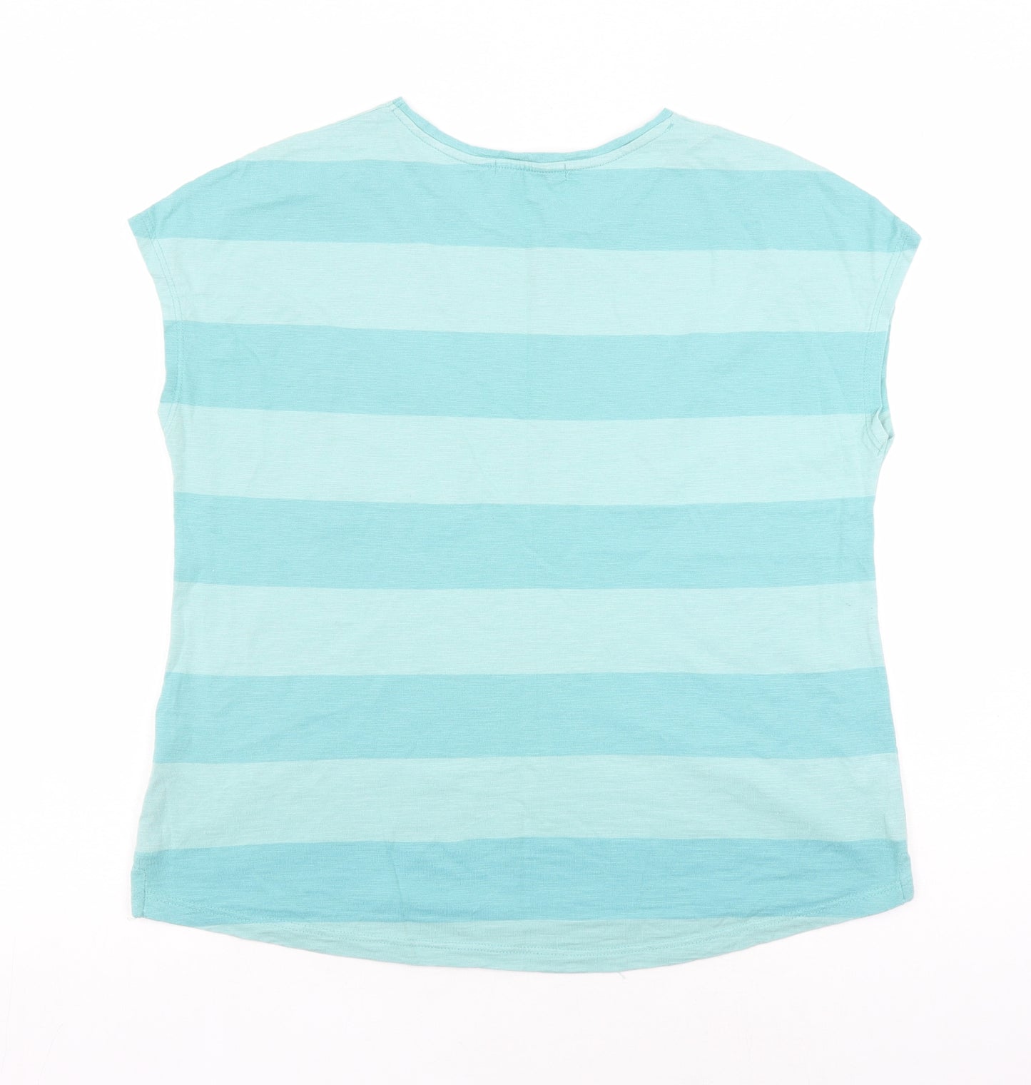 NEXT Womens Green Striped Cotton Basic T-Shirt Size 14 Round Neck