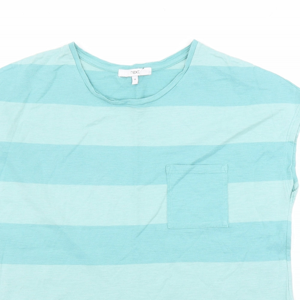 NEXT Womens Green Striped Cotton Basic T-Shirt Size 14 Round Neck