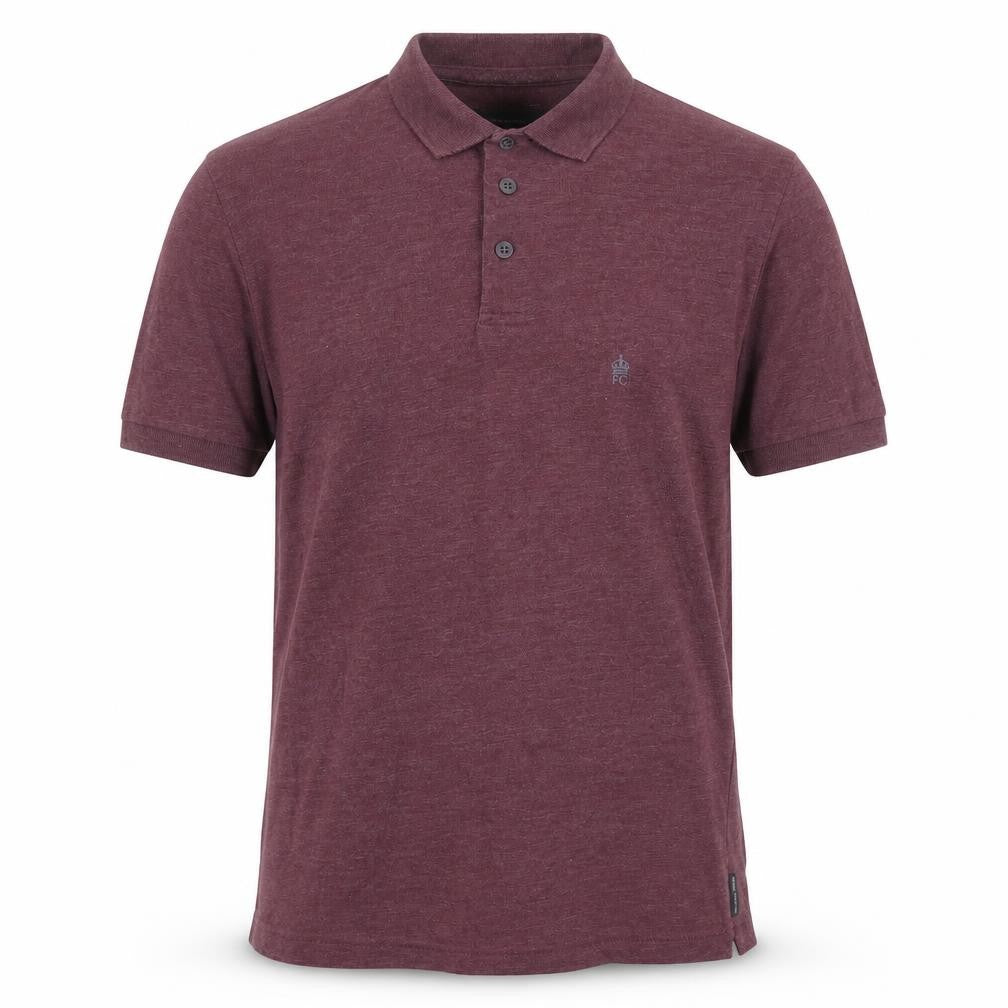 Front view of French Connection men’s red cotton polo, size M, collared button