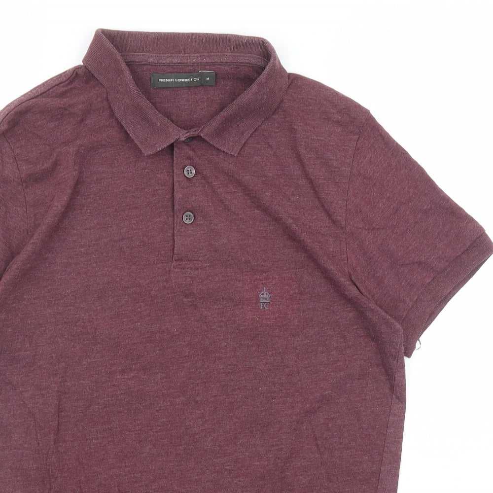 French Connection Mens Red Cotton Polo Size M Collared Button