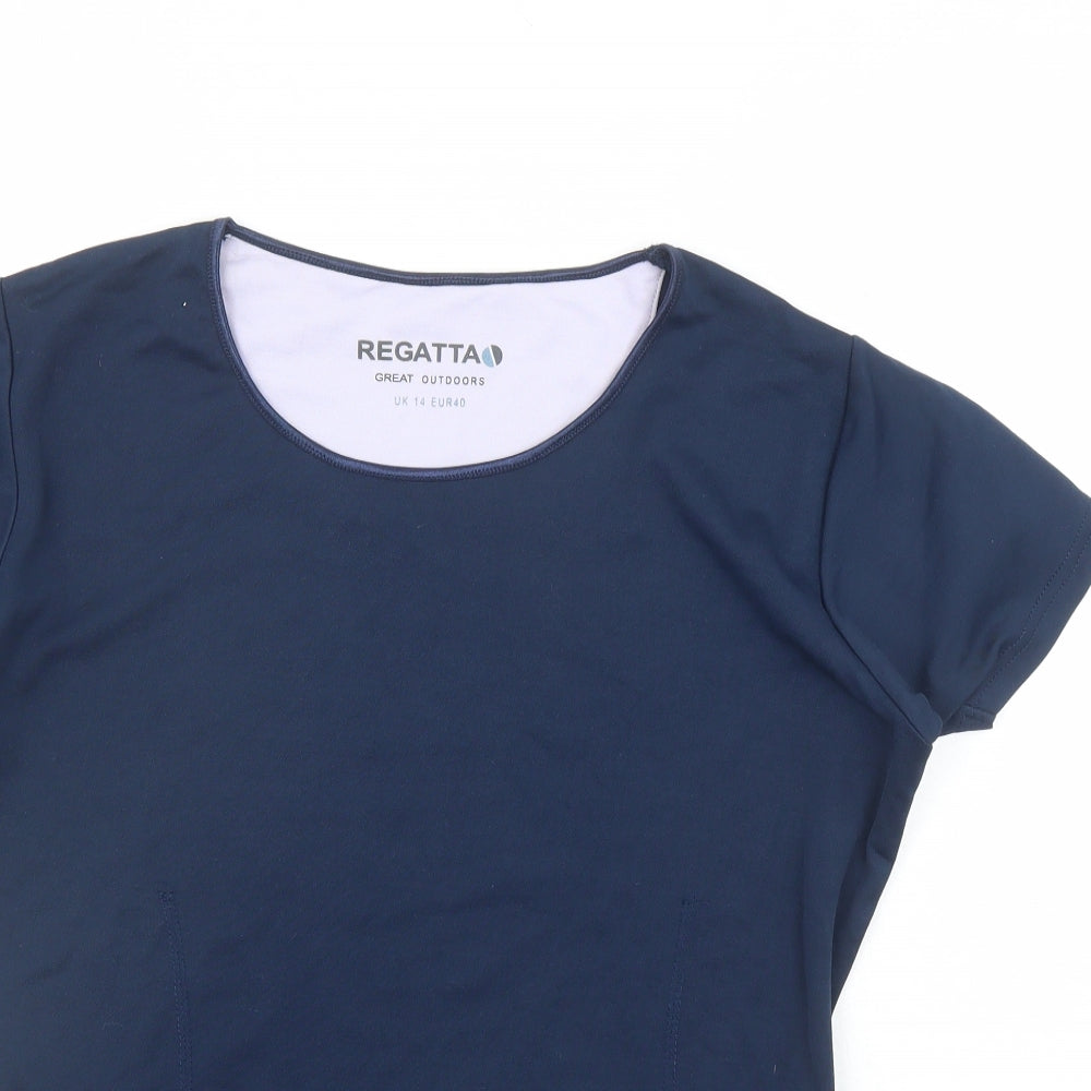 Regatta Womens Blue Polyester Basic T-Shirt Size 14 Scoop Neck Pullover