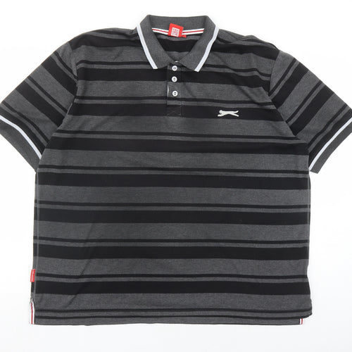 Slazenger Mens Black Striped Polyester Polo Size 2XL Collared Button