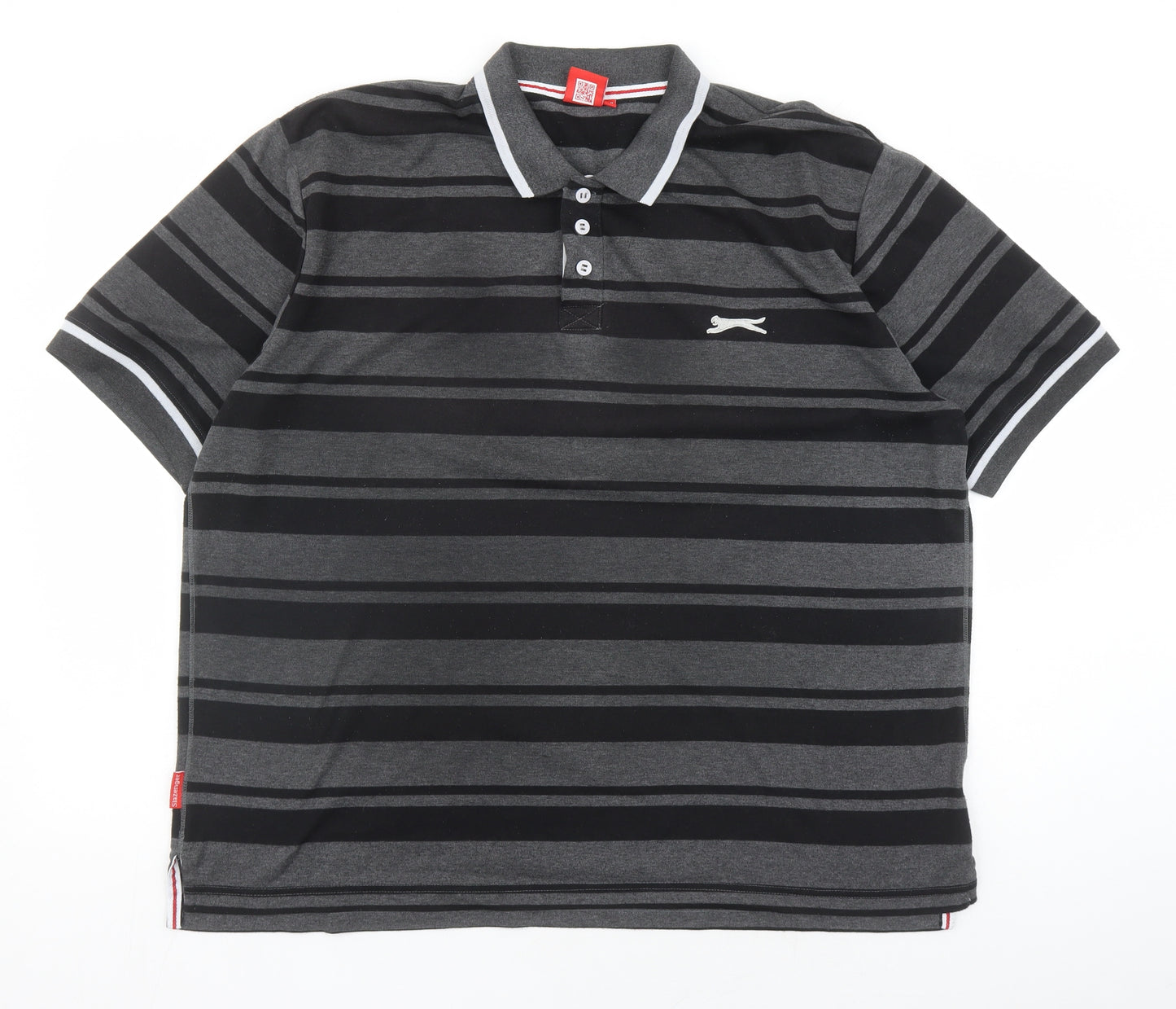 Slazenger Mens Black Striped Polyester Polo Size 2XL Collared Button