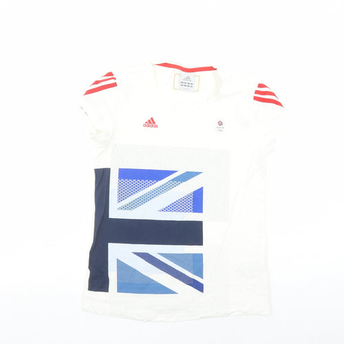 adidas Womens White Cotton Basic T-Shirt Size 10 Round Neck Pullover - Team GB