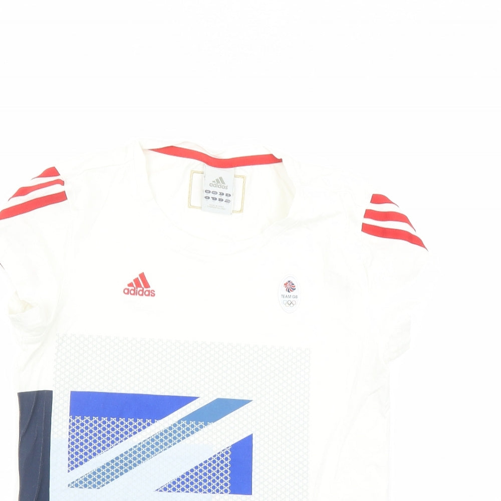 adidas Womens White Cotton Basic T-Shirt Size 10 Round Neck Pullover - Team GB