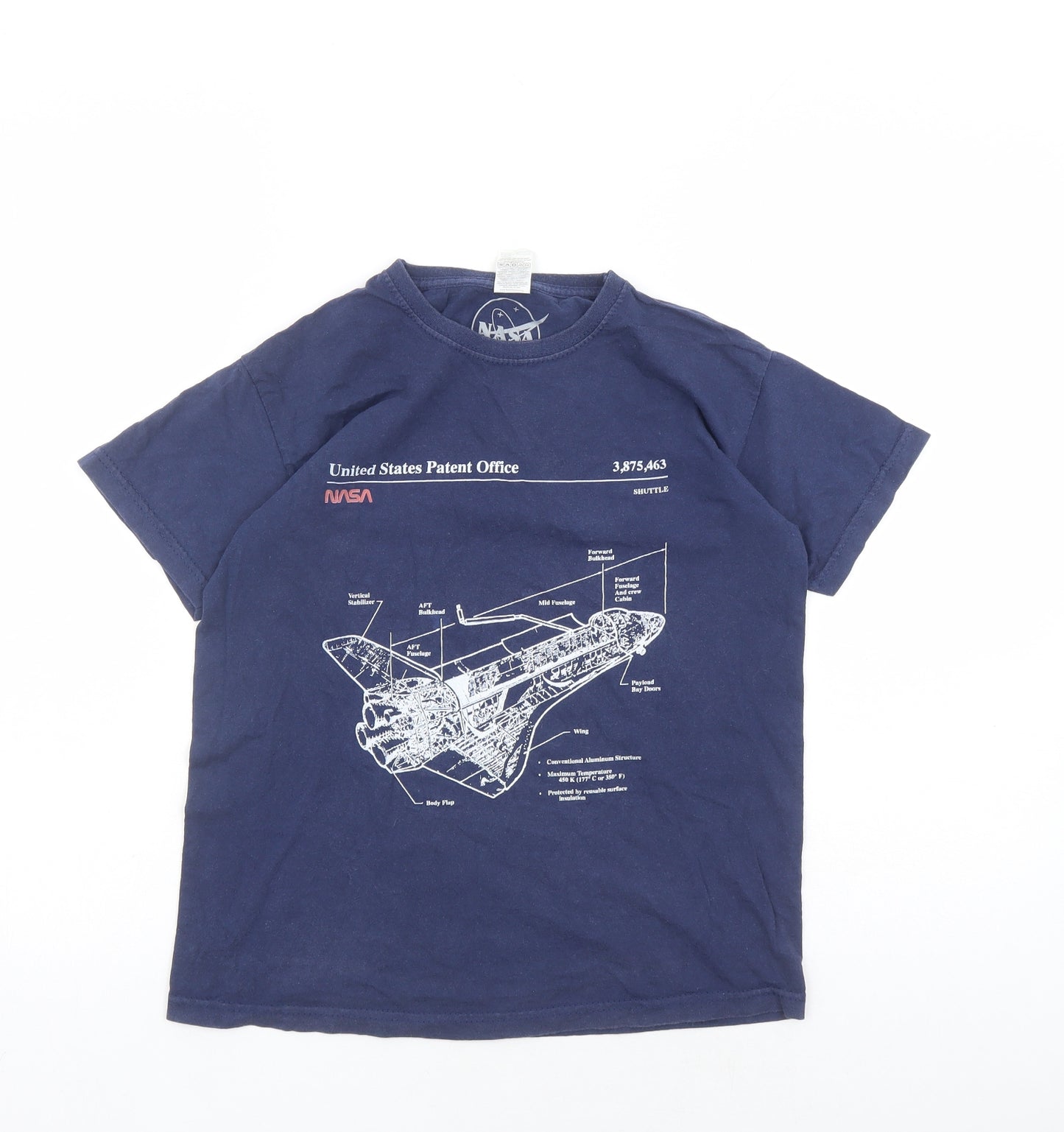 NASA Boys Blue Cotton Basic T-Shirt Size 9-10 Years Round Neck Pullover - Space shuttle, Size 9-11 Years