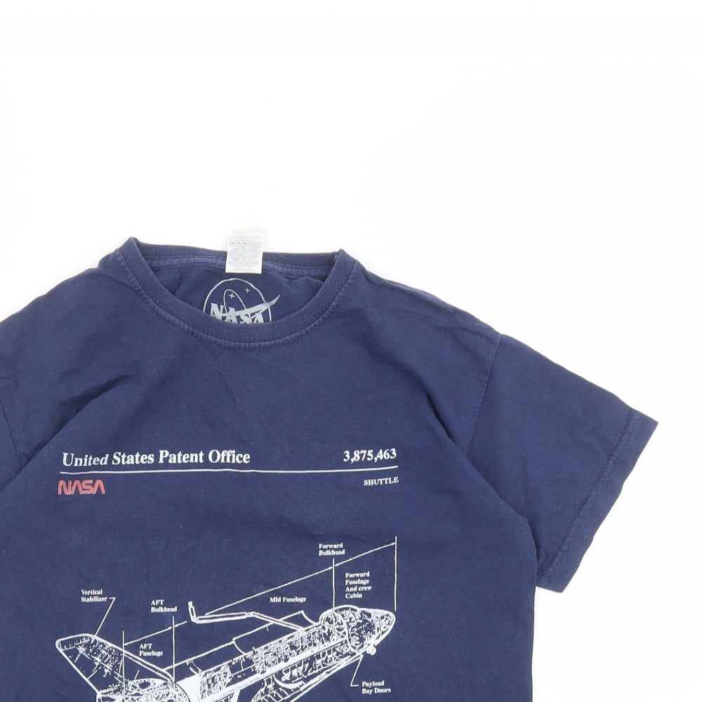 NASA Boys Blue Cotton Basic T-Shirt Size 9-10 Years Round Neck Pullover - Space shuttle, Size 9-11 Years