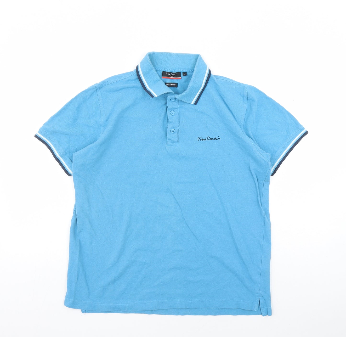 Pierre Cardin Mens Blue Cotton Polo Size L Collared Button