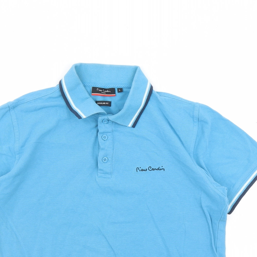 Pierre Cardin Mens Blue Cotton Polo Size L Collared Button