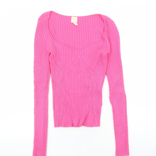 H&M Womens Pink Scoop Neck Viscose Pullover Jumper Size M
