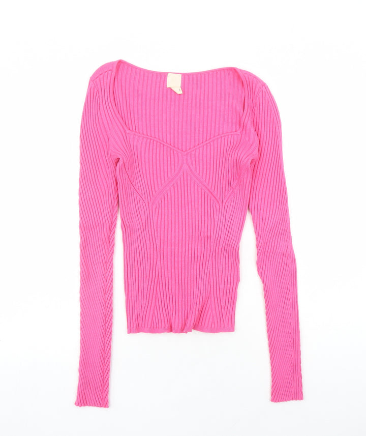 H&M Womens Pink Scoop Neck Viscose Pullover Jumper Size M