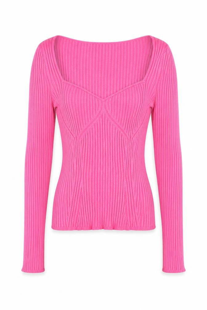 Front view of H&M women’s pink scoop neck viscose jumper, size M