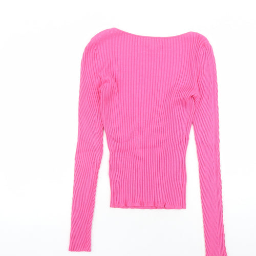 H&M Womens Pink Scoop Neck Viscose Pullover Jumper Size M