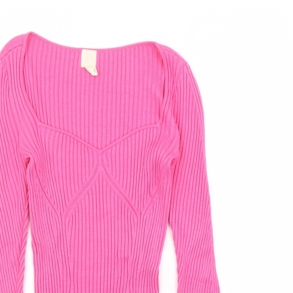 H&M Womens Pink Scoop Neck Viscose Pullover Jumper Size M