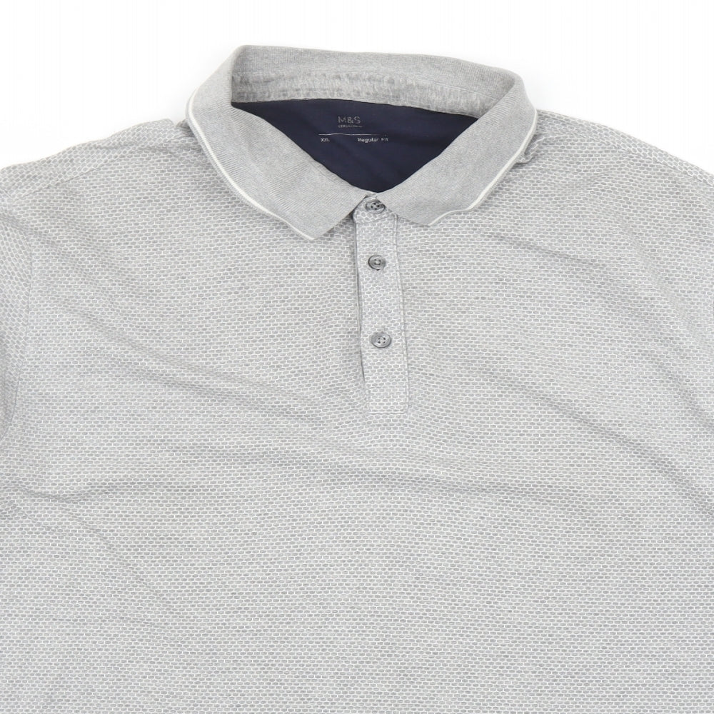 Marks and Spencer Mens Grey Geometric Cotton Polo Size 2XL Collared Button