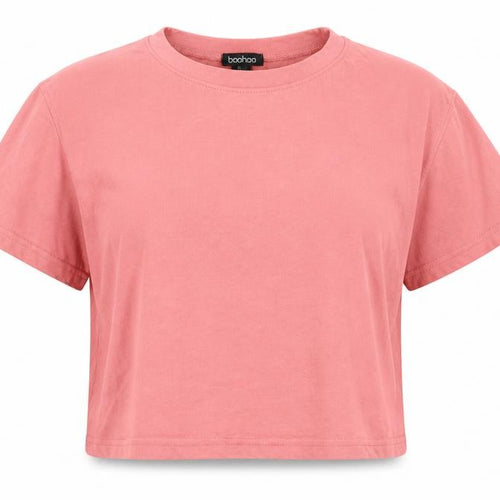 Boohoo Womens Pink Polyester Cropped T-Shirt Size 16 Round Neck