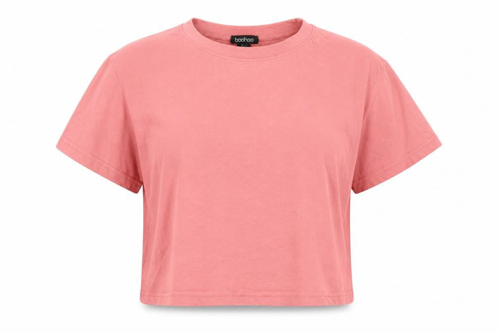 Boohoo Womens Pink Polyester Cropped T-Shirt Size 16 Round Neck