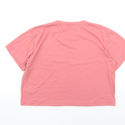 Boohoo Womens Pink Polyester Cropped T-Shirt Size 16 Round Neck
