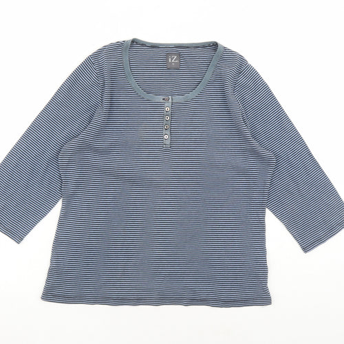 Iz Womens Blue Striped Cotton Basic T-Shirt Size M Round Neck
