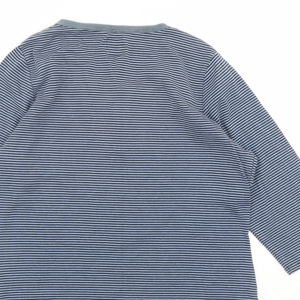 Iz Womens Blue Striped Cotton Basic T-Shirt Size M Round Neck