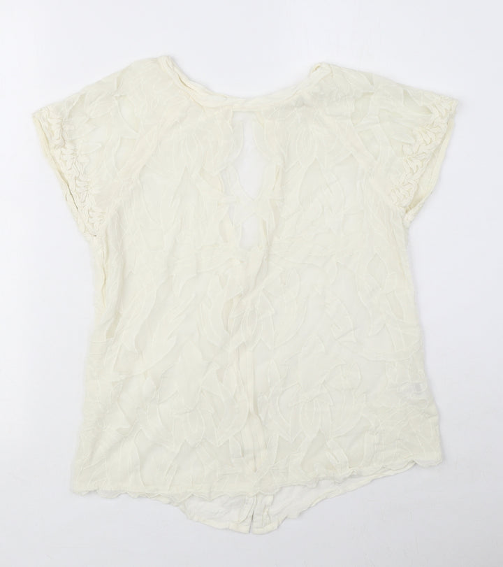 River Island Womens Ivory Viscose Basic Blouse Size 10 Round Neck