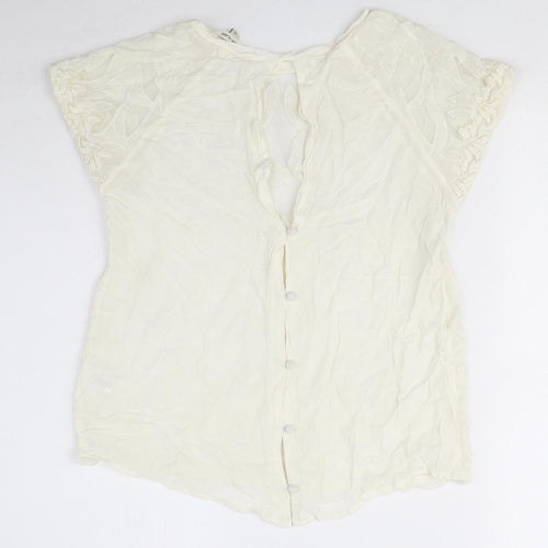 River Island Womens Ivory Viscose Basic Blouse Size 10 Round Neck