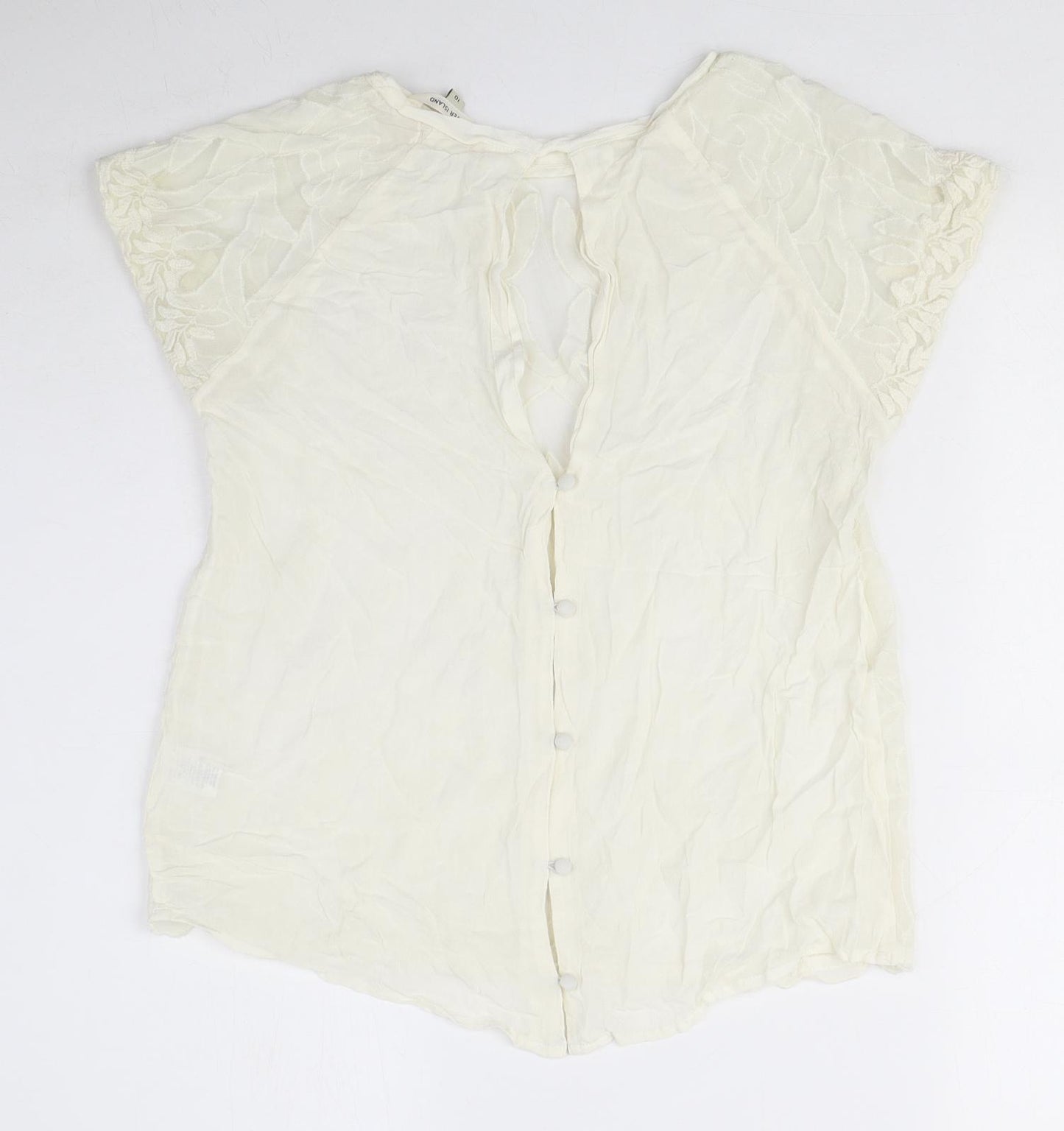 River Island Womens Ivory Viscose Basic Blouse Size 10 Round Neck